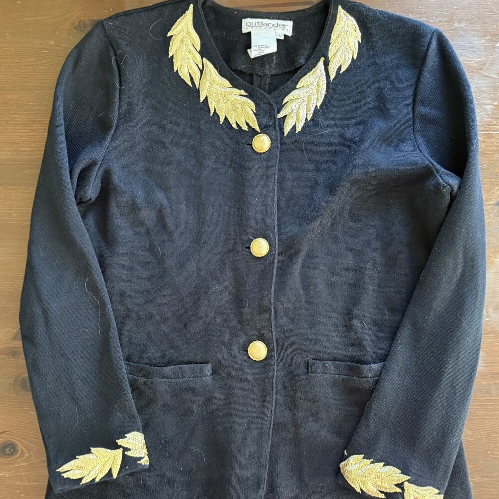 womens black cardigan sweater with gold accents by Outlander size Large